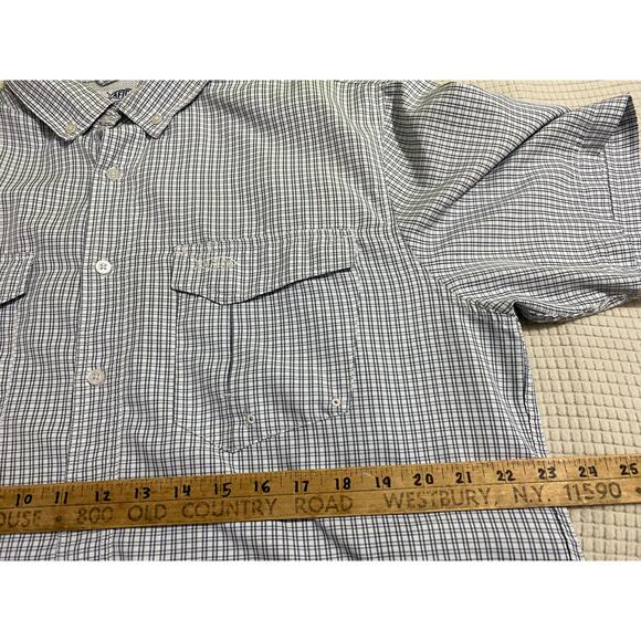 AFTCO Shirt Size L Light Checkered Short Sleeve Button-Up Coastal Utility Style - Picture 4 of 11